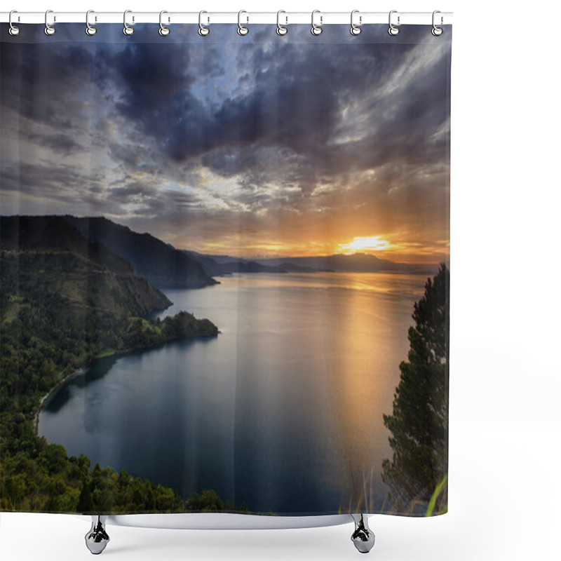 Personality  Beautiful Sunset On The Lake Toba Shower Curtains