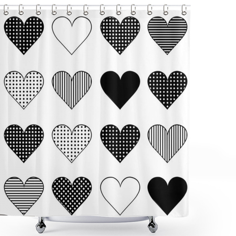 Personality  Set Of Black Stylized Hearts Shower Curtains