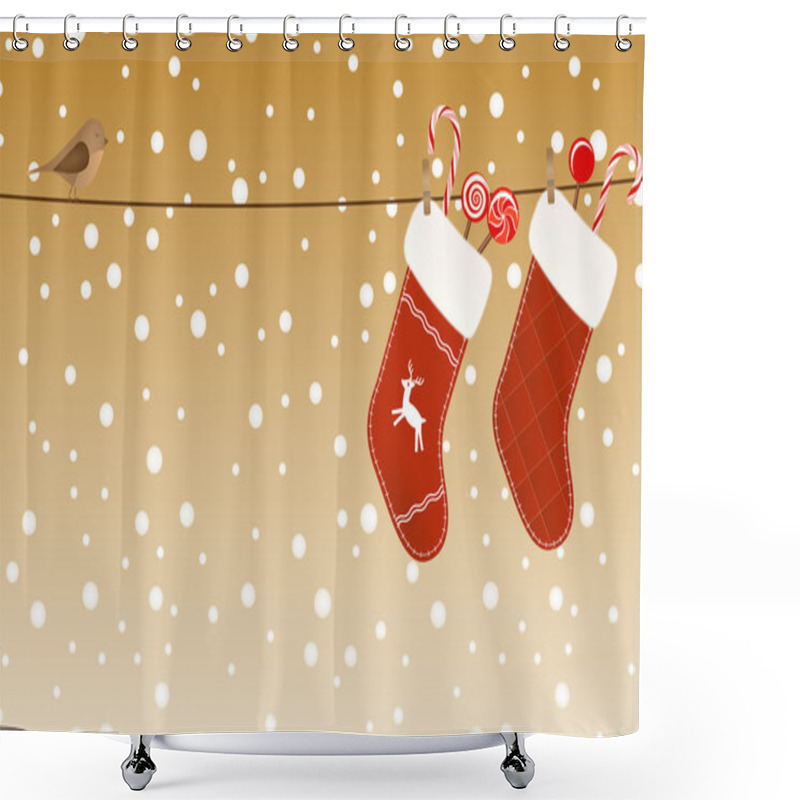 Personality  Christmas Socks Hanged On A Clothesline Shower Curtains