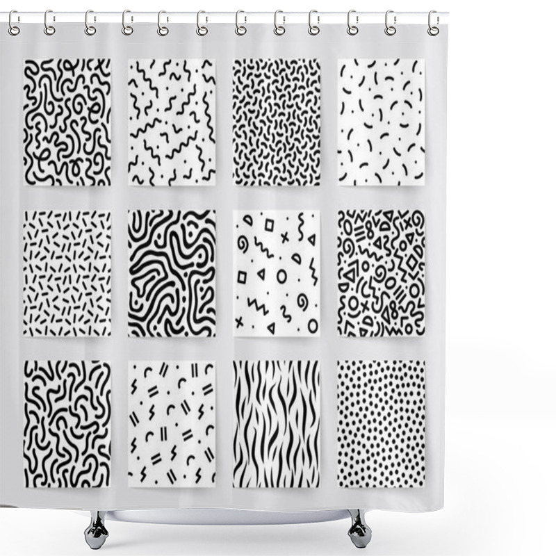 Personality  Set Of Seamless Black And White Geometric Patterns. Hipster Memphis Style. Shower Curtains