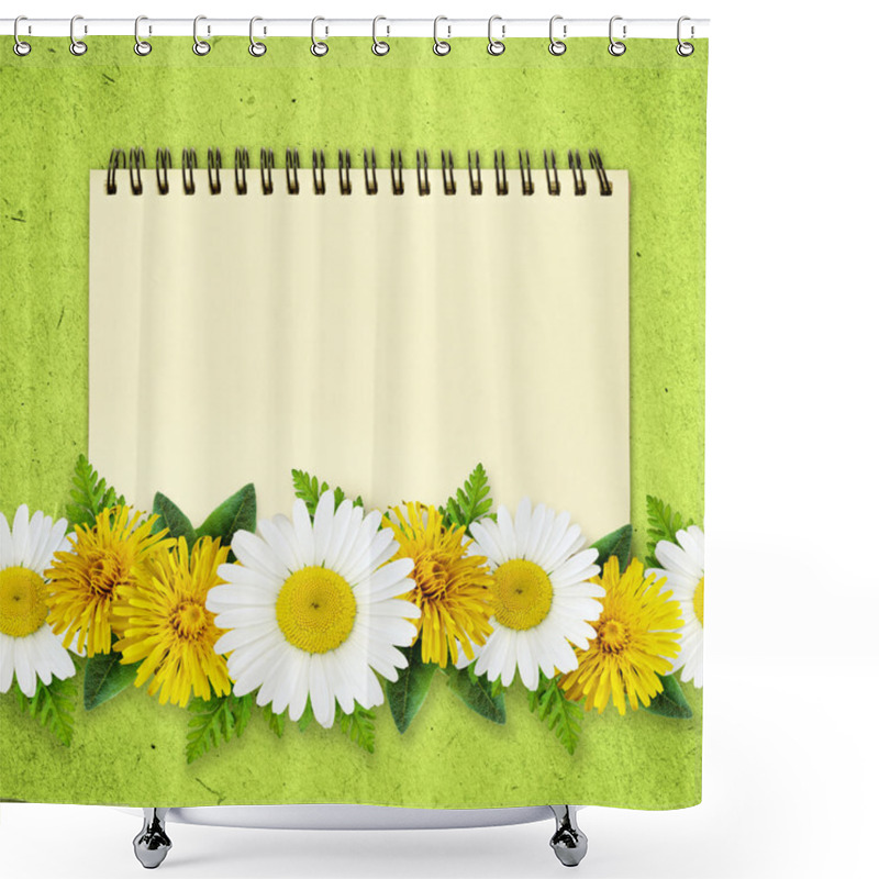 Personality  Daisy And Dandelion Flowers Lines And A Notepad Shower Curtains