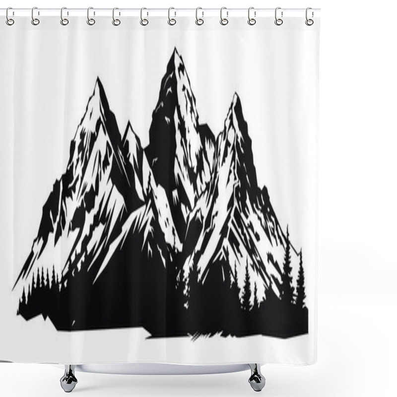 Personality  Mountain With Pine Trees And Landscape Black On White Background. Vector Illustration Mountain With Pine Trees On White Background. Mountain Verctor Illustration. Shower Curtains