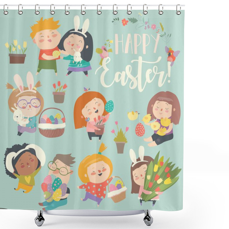 Personality  Cute Little Children With Easter Theme. Happy Easter Shower Curtains