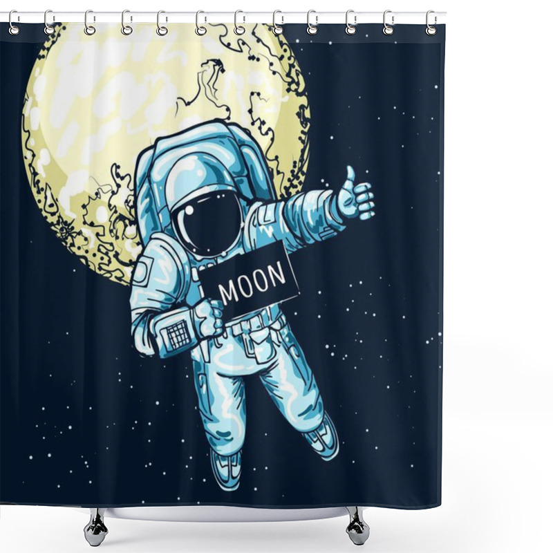 Personality  Astronaut Hitchhiking Illustration Shower Curtains