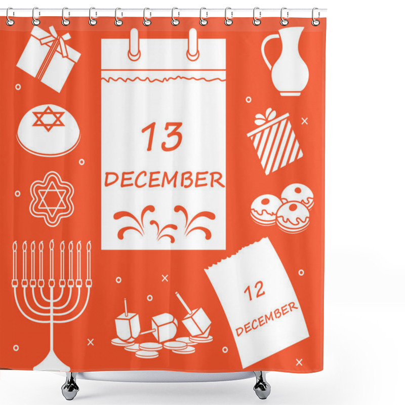 Personality  Vector Illustration: Jewish Holiday Hanukkah: Calendar, Gifts, D Shower Curtains