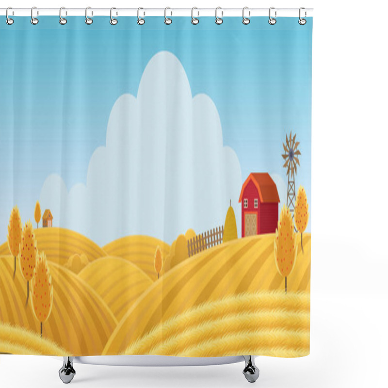 Personality  Farm On Hill With Yellow Or Gold Field Background, Agriculture, Cultivate, Countryside, Field, Rural Shower Curtains