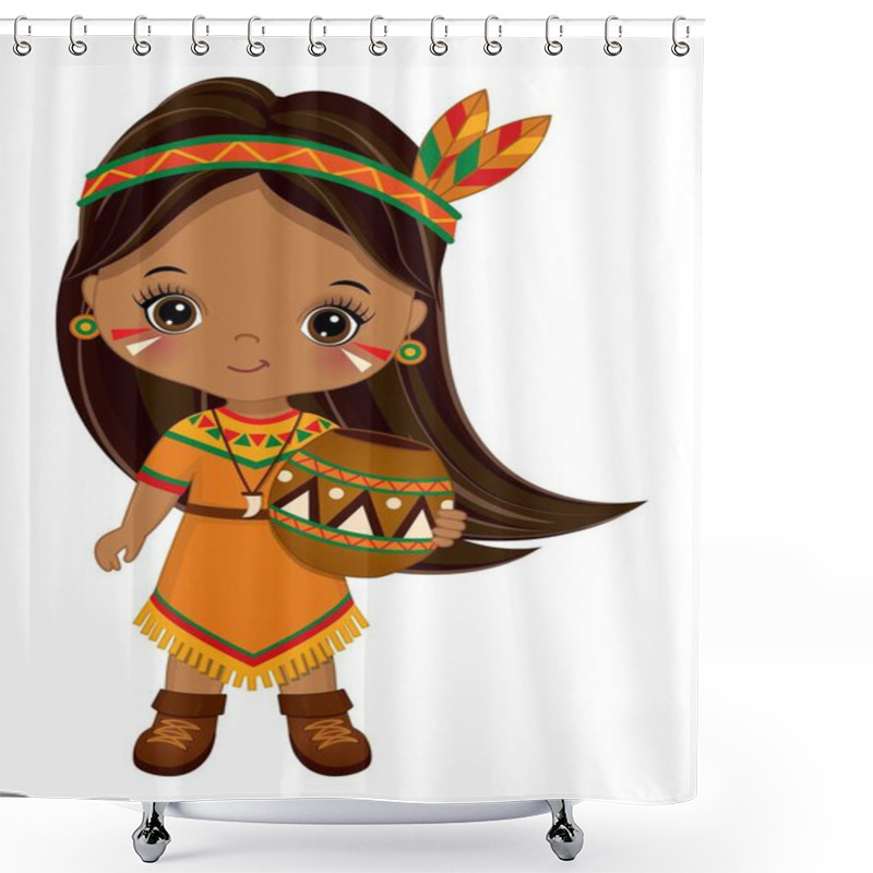 Personality  Native American Indian Cute Little Girl With Pot Shower Curtains