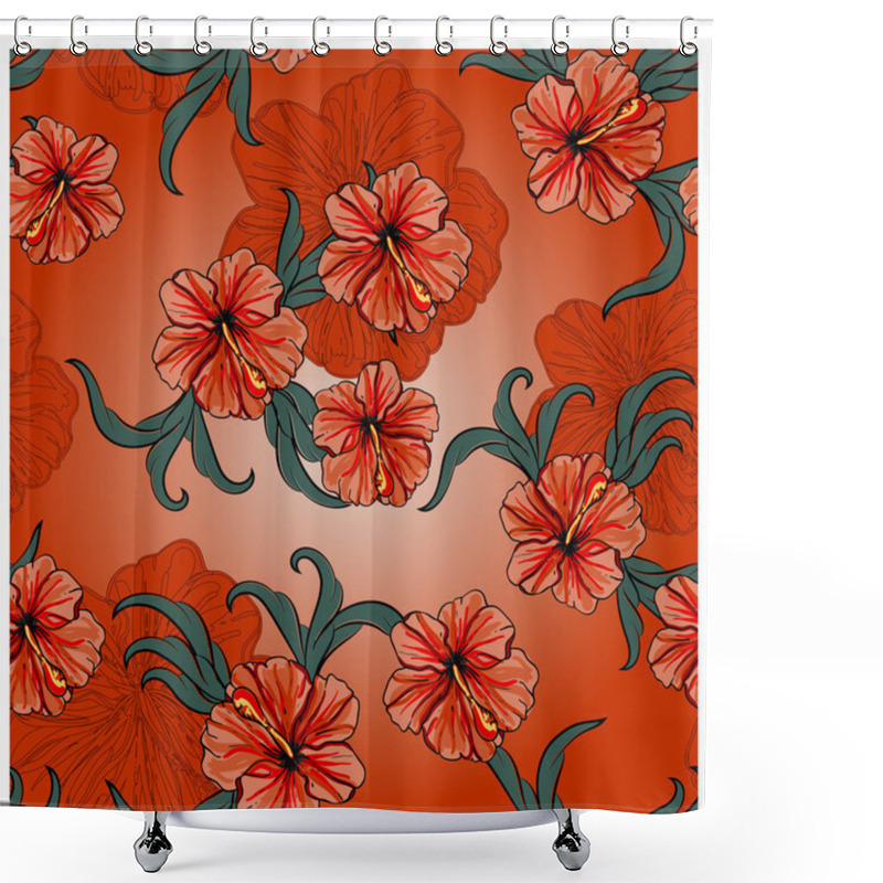 Personality  Seamless Spring Pattern With Hibiscus Flowers And Leaves Shower Curtains