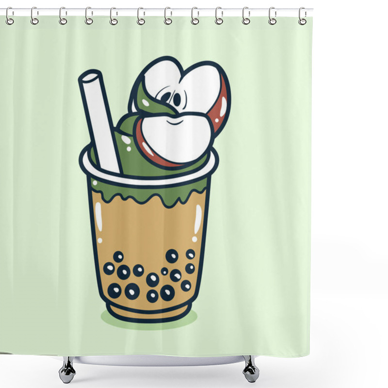 Personality  Bubble Tea Drink With Apple Toping Illustration Shower Curtains