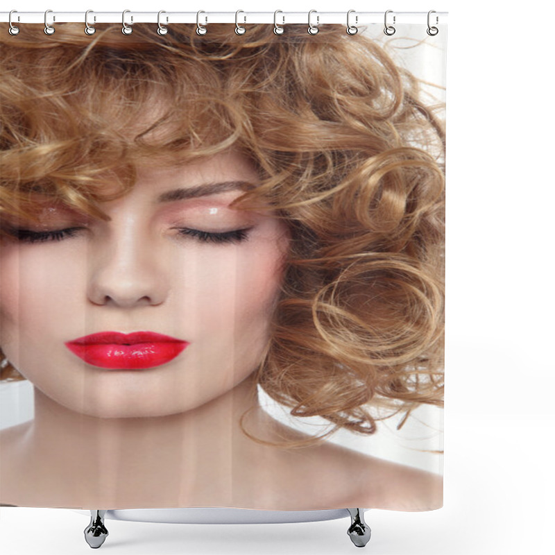 Personality  Woman With Wet Eyes Make-up Shower Curtains