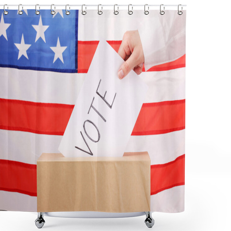 Personality  Hand With Voting Ballot And Box On Flag Of USA Shower Curtains