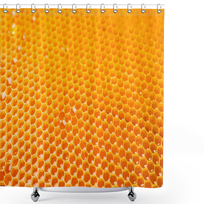 Personality  Honeycombs With Sweet Golden Honey On Whole Background, Close Up Shower Curtains