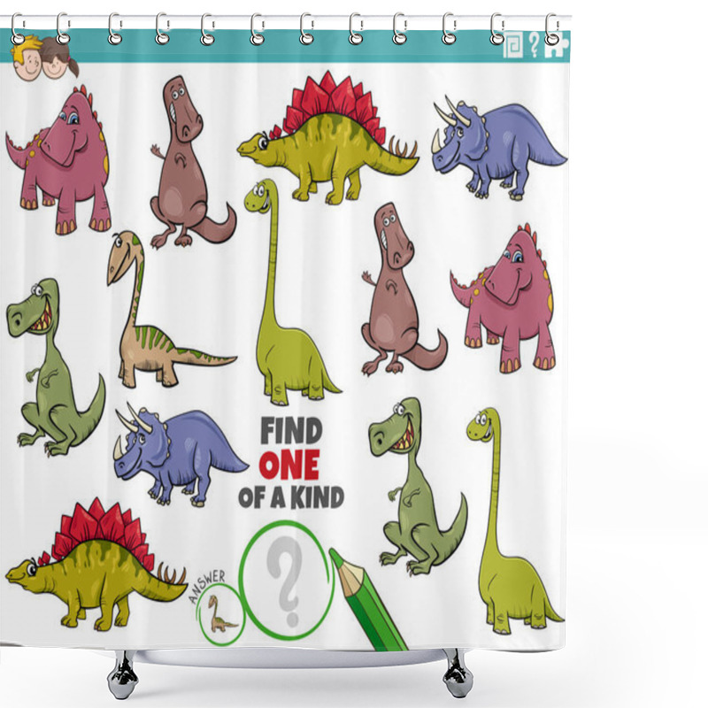 Personality  Cartoon Illustration Of Find One Of A Kind Picture Educational Game With Dinosaurs Prehistoric Animal Characters Shower Curtains