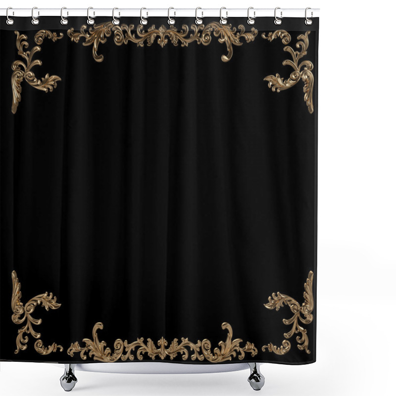 Personality  3d Set Of An Ancient Gold Ornament On A Black Background Shower Curtains