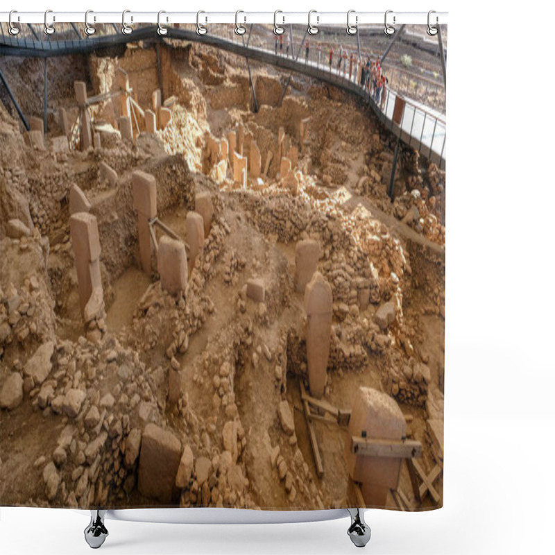 Personality  Gobeklitepe, Sanliurfa/Turkey: 17 September, 2019. The Remains Of An Ancient Neolithic Sanctuary Built On A Hilltop. It Is The Oldest Religious Structures In The World. Gobeklitepe Panoramic View . Shower Curtains