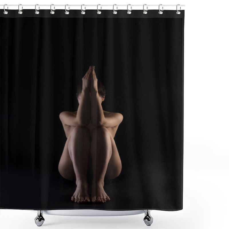 Personality  Body Silhouette Of Naked Woman, Sitting On Black Background. Shower Curtains