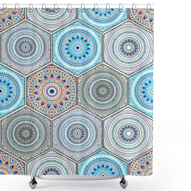 Personality  Hexagon Design Elements With Moroccan Motif Shower Curtains