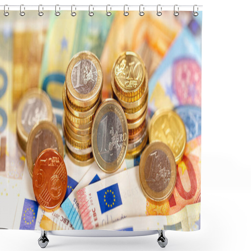 Personality  Euro Coins Banknotes Bill Saving Money Pay Paying Finances Bank Notes Banknote Banner Rich Shower Curtains