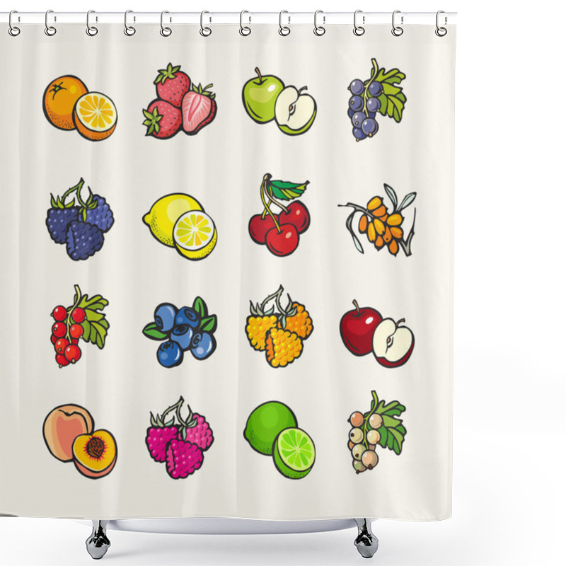 Personality  Set Of Vector Cartoon Icons - Fruits And Berries Shower Curtains