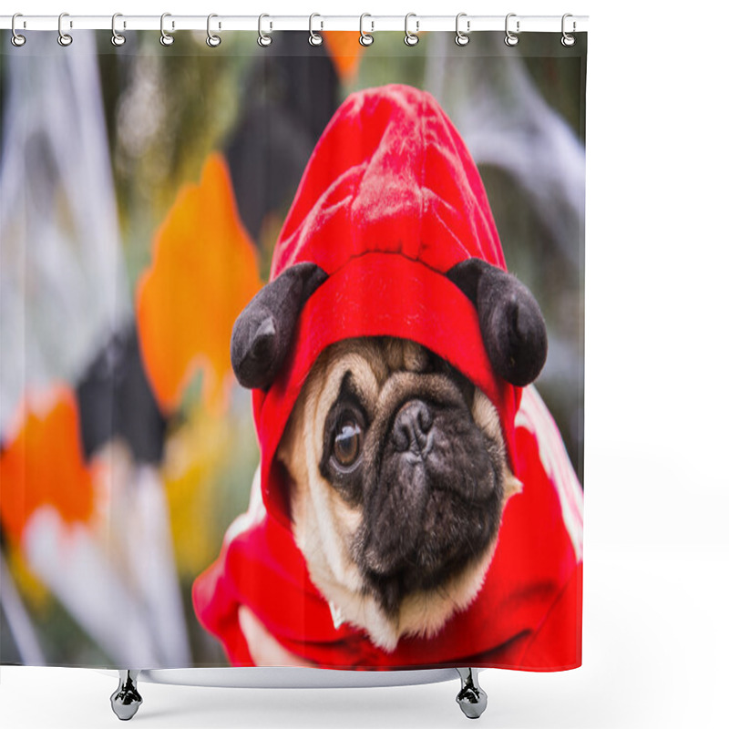 Personality  Dog Mops. A Dog Wearing A Devil Costume With Horns Shower Curtains