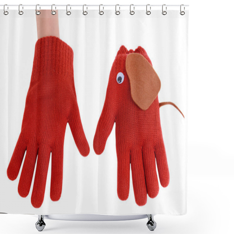 Personality  Making Of Handmade Toys From Gloves Isolated On White Shower Curtains