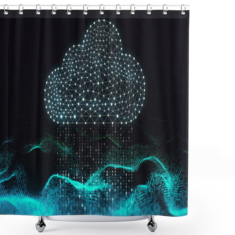 Personality  Creative Glowing Polygonal Binary Code Cloud Raining On Dark Background. Cloud Computing And Storage Concept. 3D Rendering Shower Curtains