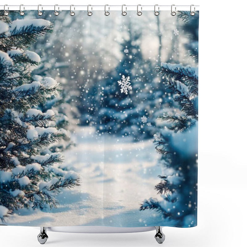 Personality  Serene Winter Scene With Snow-covered Trees And Gentle Snowfall. Shower Curtains