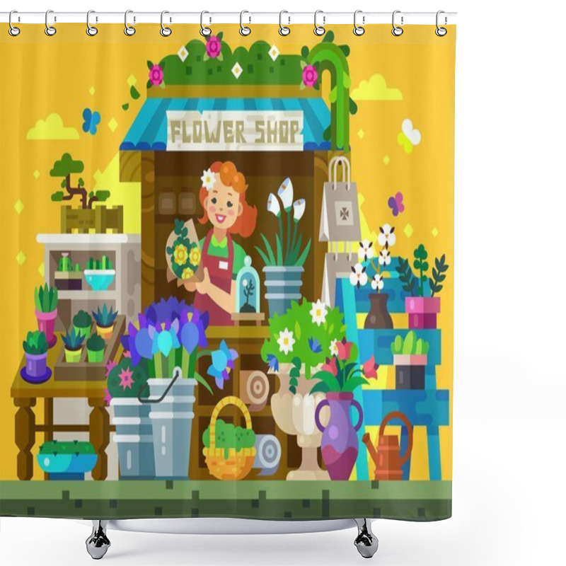 Personality  Flower Shop Showcase Shower Curtains