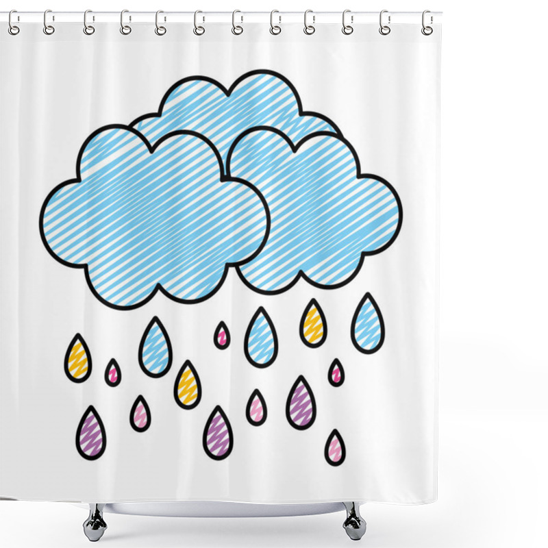 Personality  Doodle Nature Fluffy Cloud Raining Weather Vector Illustration Shower Curtains