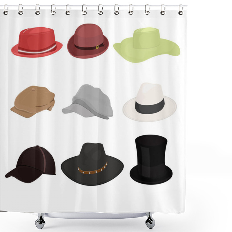 Personality  Hat Set Of Nine Isolate On White Background Shower Curtains