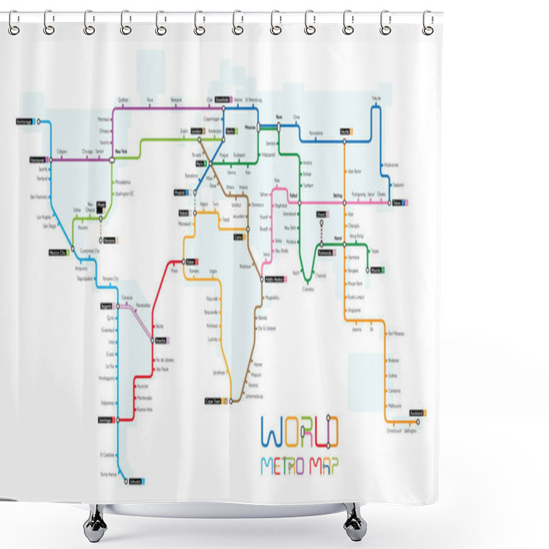 Personality  Vector Illustration Of A World Map Designed As A Subway Map Shower Curtains