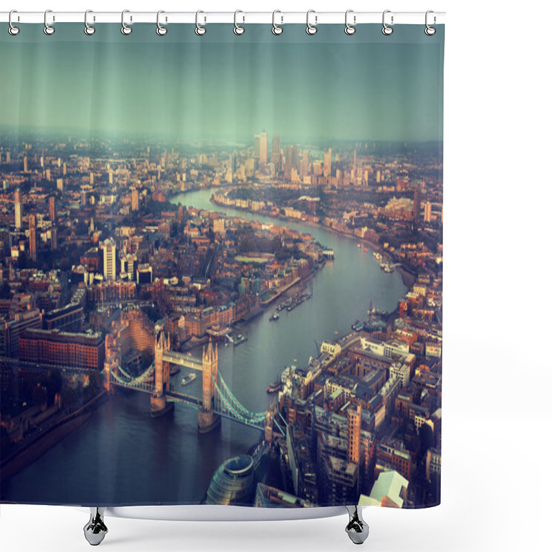 Personality  London Aerial View With  Tower Bridge In Sunset Time Shower Curtains