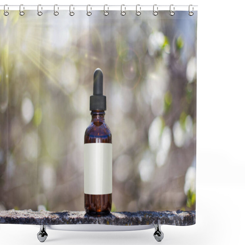 Personality  Dropper Bottle Mock-Up - Blank Label. Selective Focus. Shower Curtains