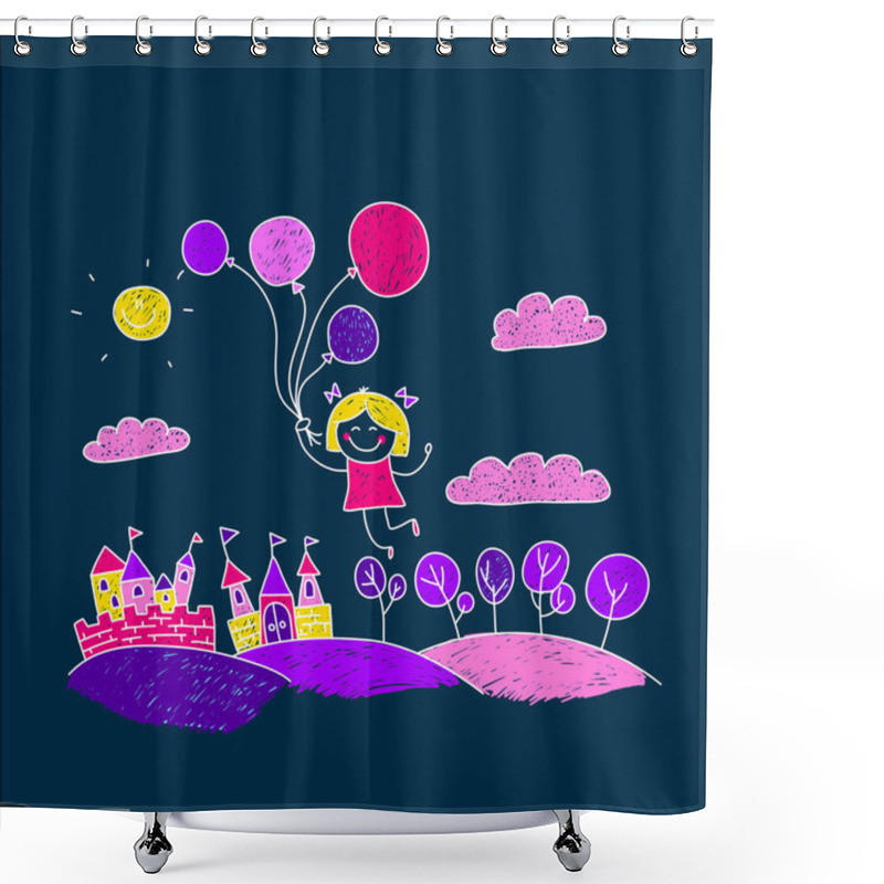 Personality  Image Of Happy Children. Kids Drawing Style Shower Curtains