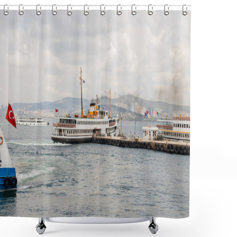 Personality  Ships With Turkish Flags On Pier And Princess Islands At Background  Shower Curtains