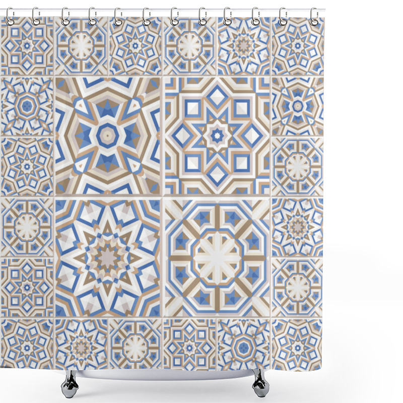 Personality  Portuguese Floor Tiles Design, Seamless Azulejo Pattern Shower Curtains