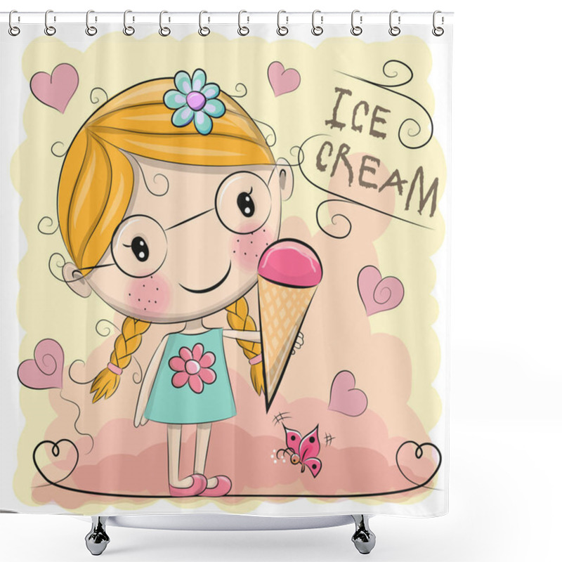 Personality  Cute Cartoon Girl Is Holding Ice Cream Shower Curtains