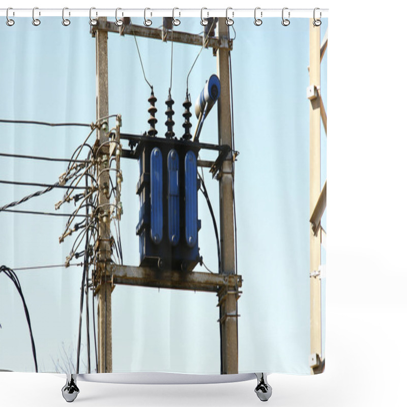 Personality  Post With Electrical Transformer Shower Curtains