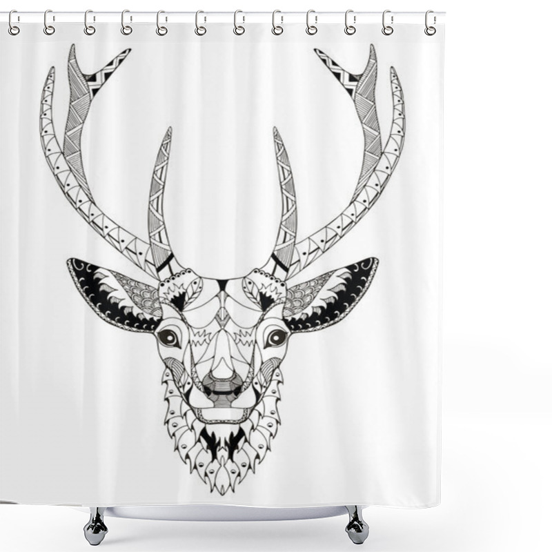 Personality  Deer Head Zentangle Stylized, Vector, Illustration, Freehand Pencil, Hand Drawn, Pattern. Zen Art. Ornate Vector. Lace. Shower Curtains