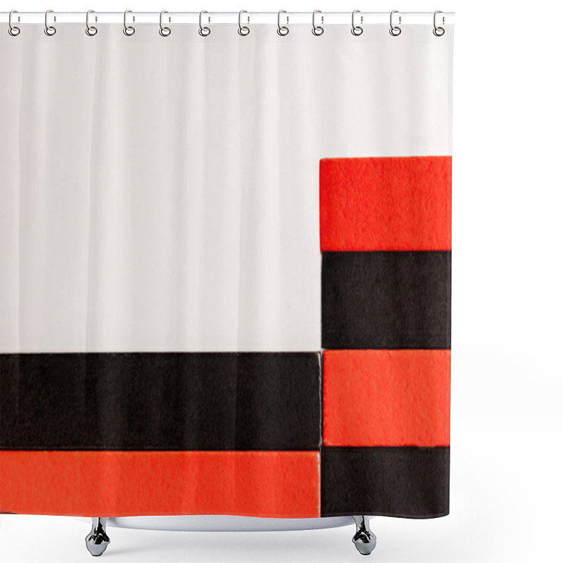 Personality  Close Up View Of Rectangular Red And Black Blocks Isolated On White Shower Curtains