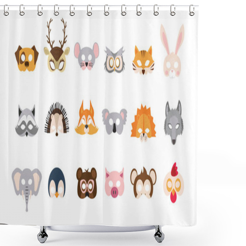 Personality  Set Of Photo Booth Props Masks Of Wild And Domestic Animals. Great For Party And Birthday. Vector Illustration Shower Curtains