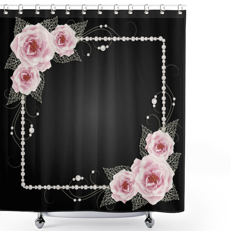 Personality  Floral Frame With Pearls Shower Curtains