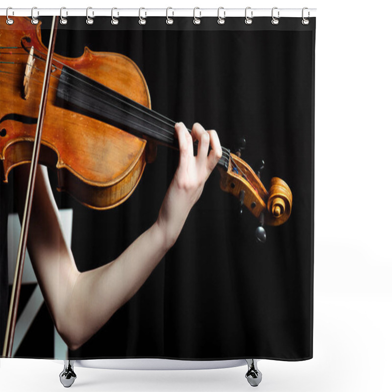 Personality  Cropped View Of Female Musician Playing On Violin Isolated On Black Shower Curtains