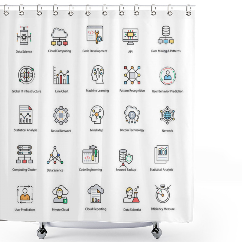 Personality  Data Science Flat Vector Icons Set Shower Curtains