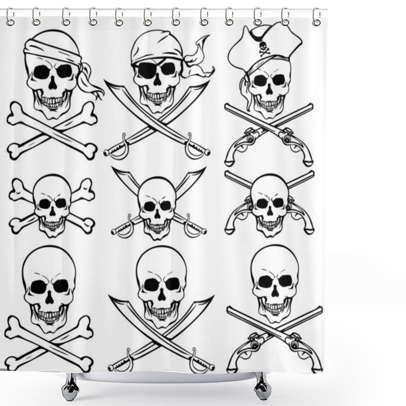 Personality  Vector Set Of Pirate Skulls Shower Curtains