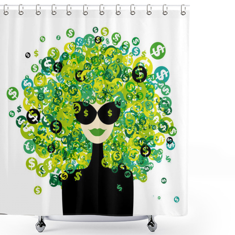 Personality  Woman Portrait With Dollar Signs Hairstyle For Your Design Shower Curtains