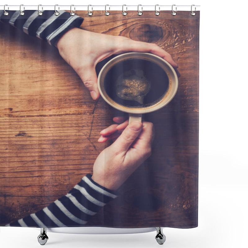 Personality  Lonely Woman Drinking Coffee In The Morning Shower Curtains