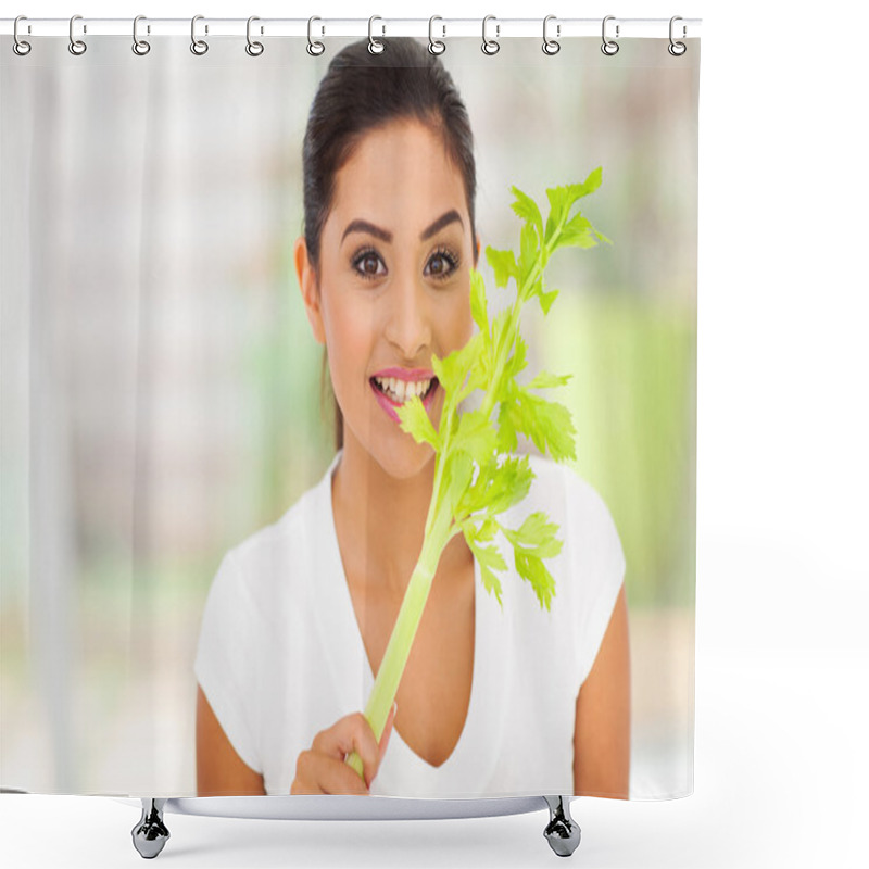 Personality  Female Vegetarian Biting Celery's Leaves Shower Curtains