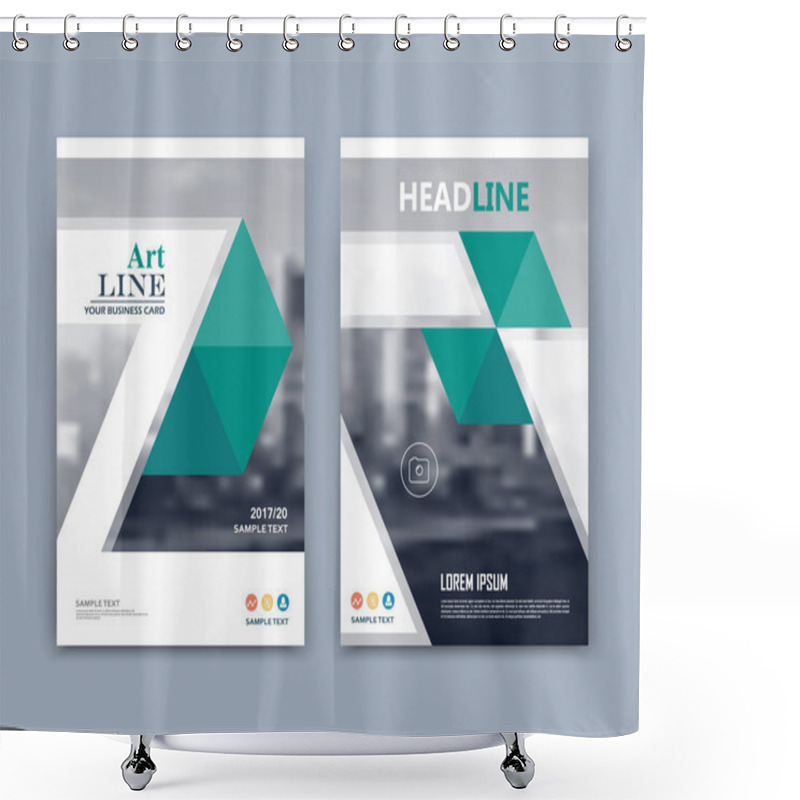 Personality  Abstract A4 Brochure Cover Design. Info Banner Text Frame Surface. Urban City View Font. Title Sheet Model Set. Modern Vector Front Page. Brand Logo Texture. Green Triangle Figure Icon. Ad Flyer Fiber Shower Curtains