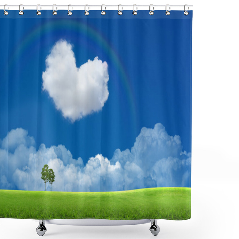 Personality  Blue Sky With Clouds And A Rainbow Shower Curtains